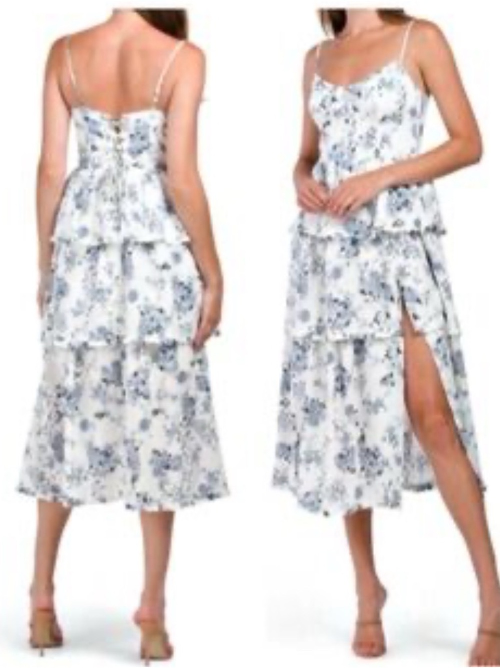House of Harlow 1960 White and Blue Floral Tiered Maxi Dress - Picture 2 of 9